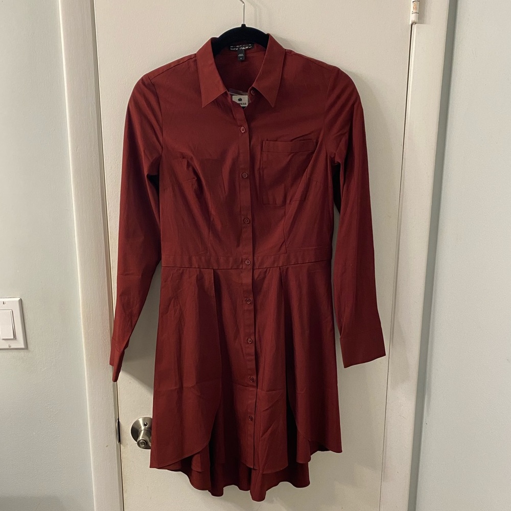 Express Red / Burgundy Button Down Collar Dress
